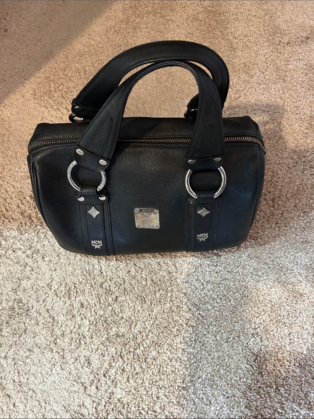 MCM Black Leather Bowling Bag with Silver Hardware - Picture 2 of 15